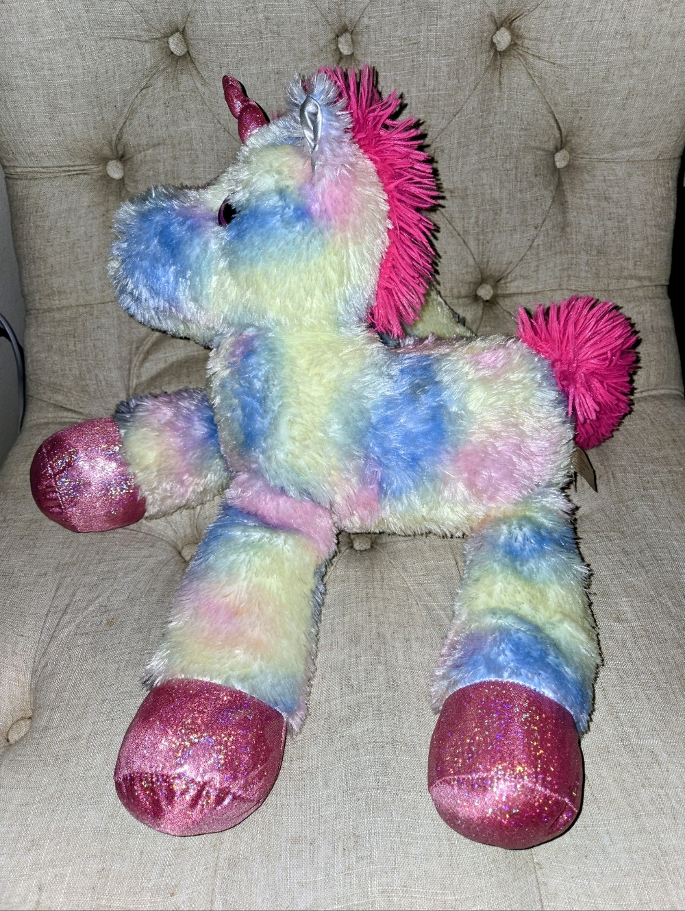 Plush Pastel Rainbow Unicorn Stuffed Animal - Multicolor Pink Accents